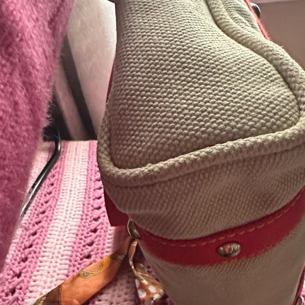 Louis Vuitton Beige and Red Tote Bag